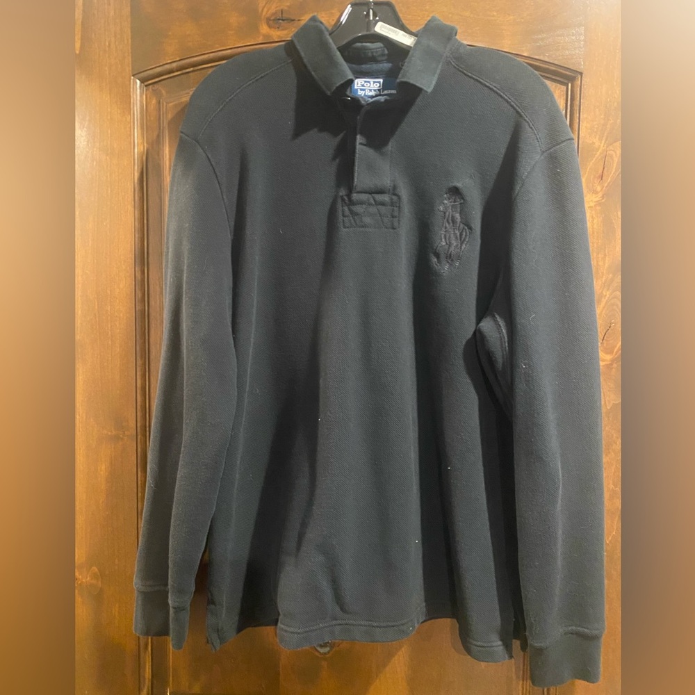Vintage Polo by Ralph Lauren Men's Black Rugby Shirt
